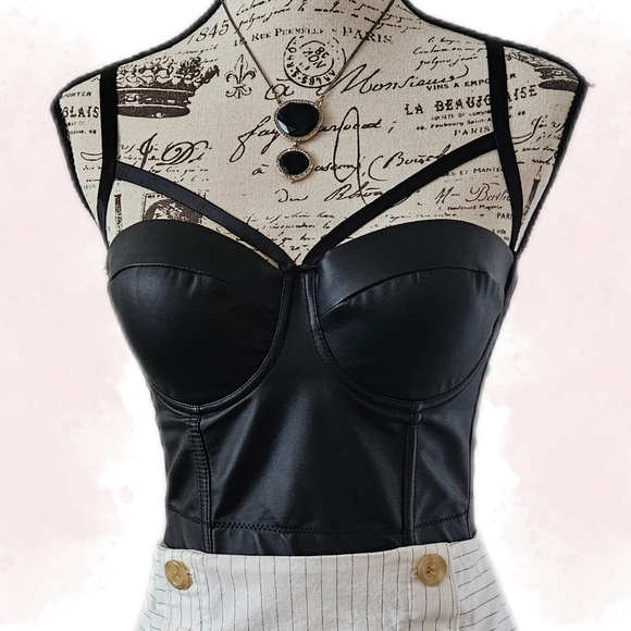 She'sModa Tops - She’sModa Black Vegan Leather Bustier – Size Small